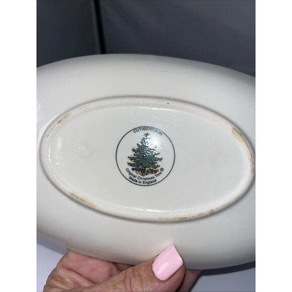 Cuthbertson Original Christmas Tree Wide Green Band Gravy Boat With Plate VNT - Picture 7 of 8